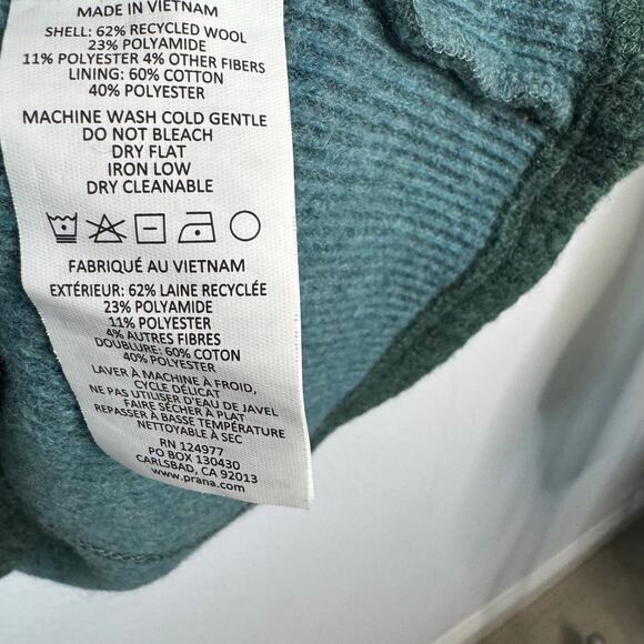 prAna Milana Asymmetrical Wool Snap Button Jacket Green Long Pockets Size M $180 - Picture 8 of 9